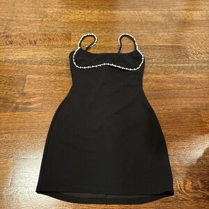 Lucy in the Sky Black Dress with Pearl Detailing